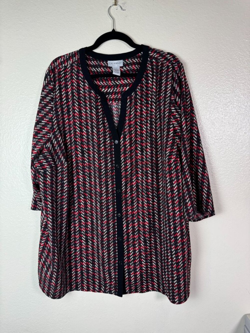 Catherines Button Front Blouse Top Plus size 2X Red Black Lightweight Lagenlook